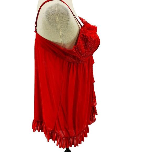 Dreamgirl Floral Satin Jacquard Stretch Mesh Lingerie Babydoll Red Xlarge - Picture 6 of 10